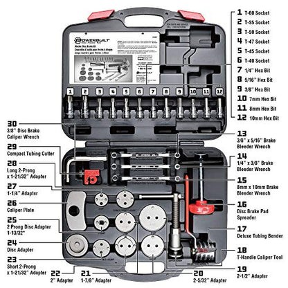 Powerbuilt Master Disc Brake Service Set, Vehicle Brake Caliper Wind Back Tool for Cars, Trucks, Piston Compression 30 Piece -648622 - style: 30 Piece