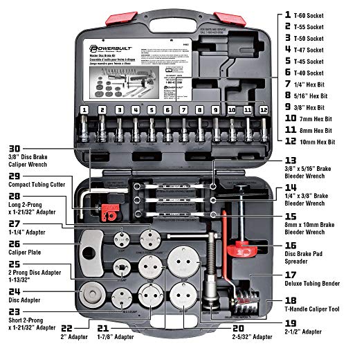 Powerbuilt Master Disc Brake Service Set, Vehicle Brake Caliper Wind Back Tool for Cars, Trucks, Piston Compression 30 Piece -648622 - style: 30 Piece
