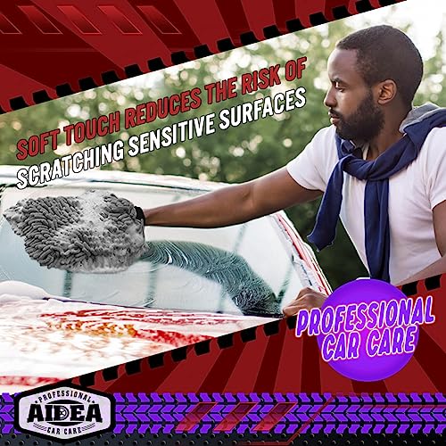 AIDEA Car Wash Mitt Microfiber, 2PK, Car Wash Brush, Grey, 7.12''X10.14'' | Scratch Free Lint Free Premium Chenille Microfiber Mitt, Cleaning Supplies, Regular Size - color: Grey, size: 2PK-7.12''X10.14''