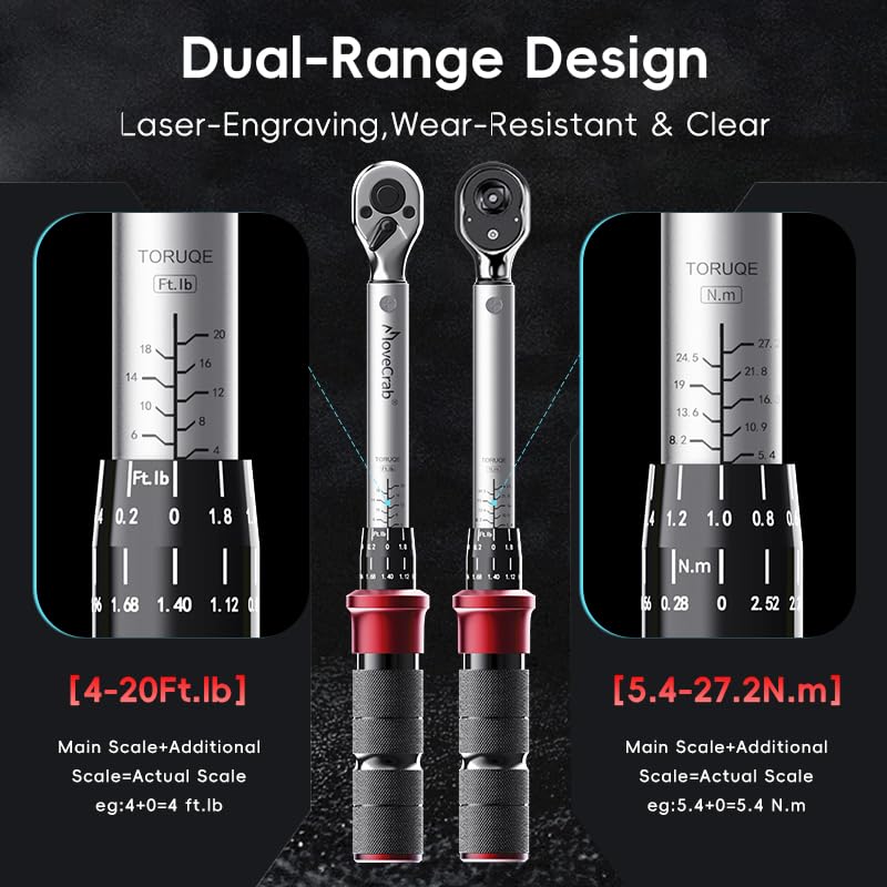 6pcs Click Torque Wrench Set, 1/4" 3/8" 1/2" Drive Dual-Direction Adjustable, 4-20Ft.lb / 5-45Ft.lb / 15-165Ft.lb, Dual-Scales ±3% Accuracy for Bicycle Motorcycle Car - size: 6pcs Torque Wrench Set