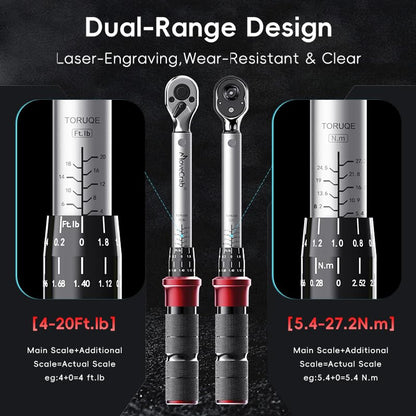 6-Piece Click Torque Wrench Set, 1/4", 3/8" & 1/2" Drive, ±3% | 4-20, 5-45, 15-165 Ft.lb Dual-Direction Torque Wrenches, 72-Tooth Ratchet with Extension Bars for Bicycle, Motorcycle & Auto - size: 6pcs Torque Wrench Set