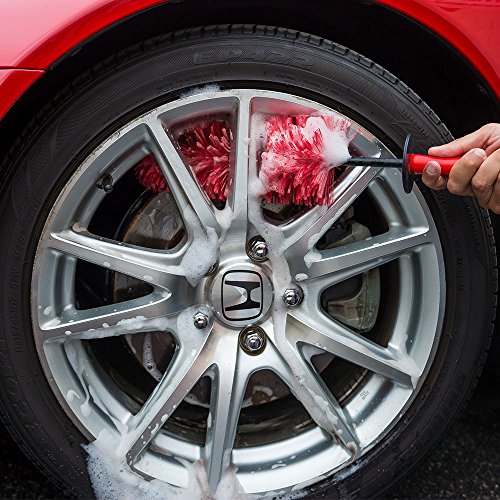 Chemical Guys Red Rocket Detailing Brush - Flexible Long-Reach Wheel and Rim Cleaning Tool for Cars, Trucks, SUVs, Motorcycles, and RVs - Safely Cleans Tight Spaces, Spokes, and Crevices - style: Red Rocket