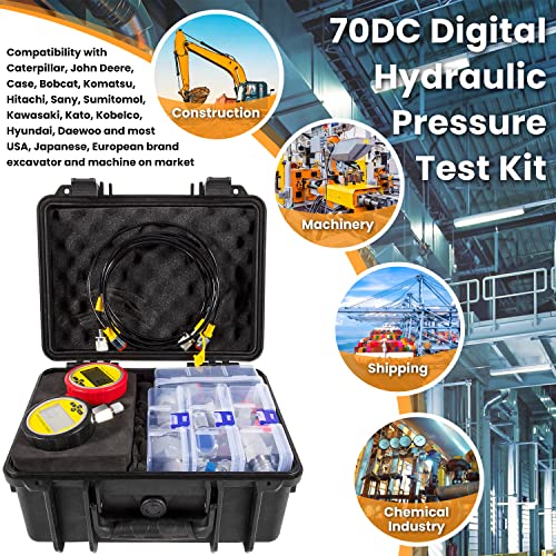 70DC Digital Hydraulic Pressure Test Coupling Kit Hydraulic Pressure Gauge Kit for Excavator Construction Machinery 2 Gauges 2 Test Hoses 18 Couplings 29 Tee Connectors 700BAR/10000PSI/70Mpa - style: 2 Gauges 47 Test Couplings