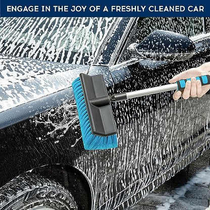 DSV Standard Car Wash Brush with 50'' Long Handle, Car Cleaning Brush with Hose Attachment, Car Brushes for Washing 10'' Soft Bristles for Scratch-Free Cleaning Auto, Truck, Boat, Floor and More
