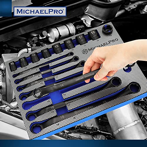 MichaelPro 18-Piece Bolt Extractor Wrench and Socket Set, 45° Offset Wrenches Metric 6-19mm, 6-Point Box End Nut for Rounded, Stripped & Thin Bolts Removal, CR-V Steel, Extractor Sockets 10-19mm
