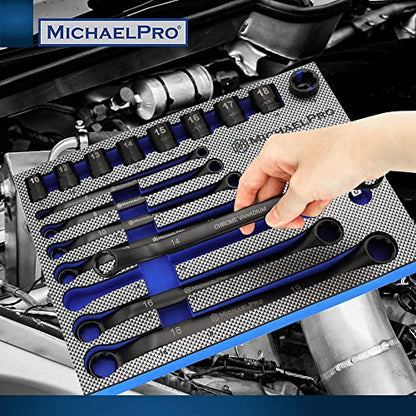 MichaelPro 18-Piece Bolt Extractor Wrench and Socket Set, 45° Offset Wrenches Metric 6-19mm, 6-Point Box End Nut for Rounded, Stripped & Thin Bolts Removal, CR-V Steel, Extractor Sockets 10-19mm