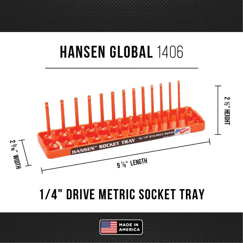 Hansen Global 92002 SAE & Metric, 2-Row Socket Tray Set - 6-Pieces, Orange - color: Orange