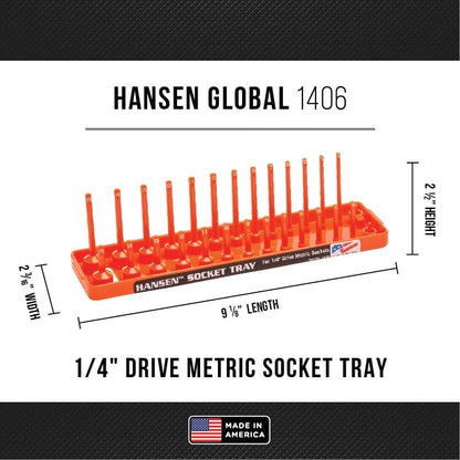 Hansen Global 92002 SAE & Metric, 2-Row Socket Tray Set - 6-Pieces, Orange - color: Orange