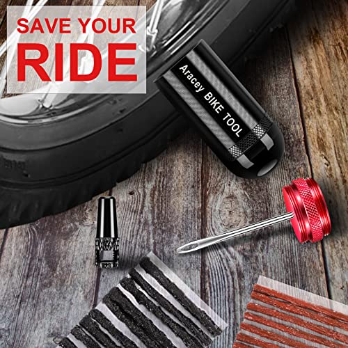 Tubeless Bike Tire Repair Kit for MTB and Road Bicycle Tires, Combined Ream, Portable Capsule Appearance – Fix a Puncture or Flat,Includes Plugger Tool and Plugs - 10 Bacon and 10 Black Strips