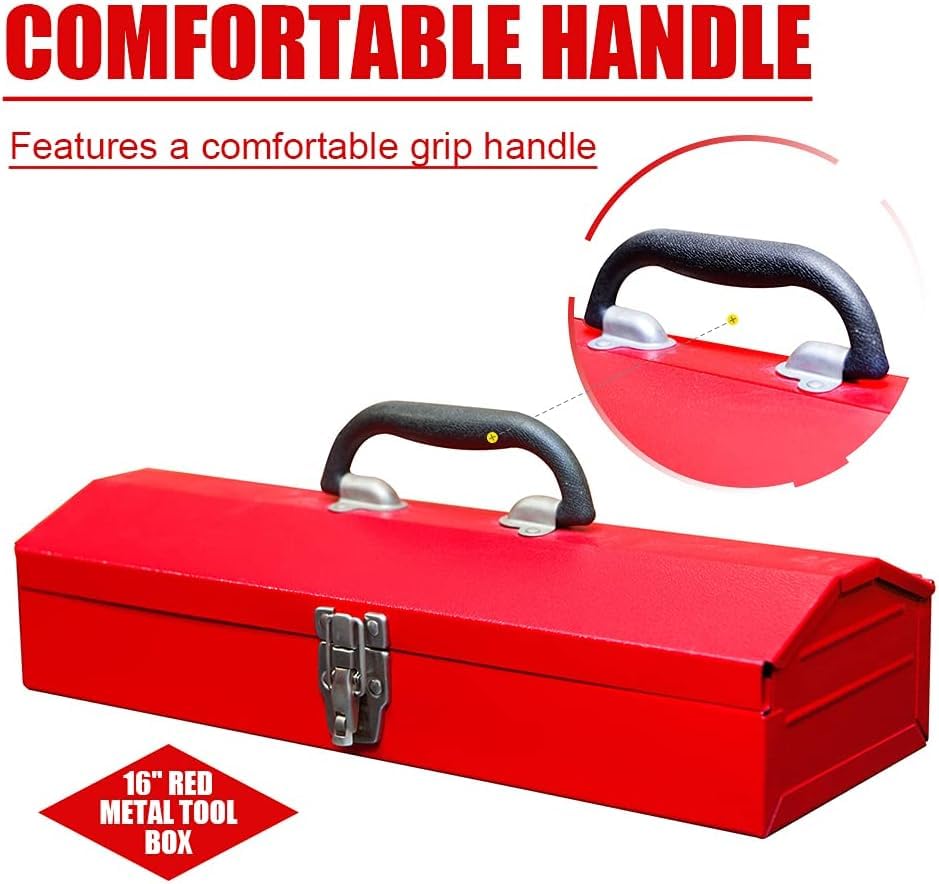 2PCS Portable Tool Box, Metal Tool Box, 4 Non-Slip Foot Pads, Ideal for Trailer, Mechanic, DIY-ers, Car Toolbox, Workshops, Garages, Repair Shops,Red - size: 2P-Red