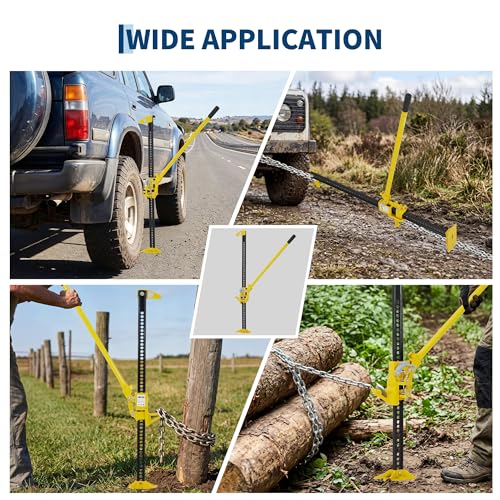 Garvee 60 in High Lift Farm Jack 3 Ton/7000 LB, Ratcheting Offroad Jack with 5.2-52.8 in Lifting Range, Heavy Duty Utility Bumper Lifter for Car, Tractor, Truck, SUV, Yellow | 7000 LBS Ratcheting Offroad Jack, Heavy Duty Utility Bumper Lifter for Car, Tra