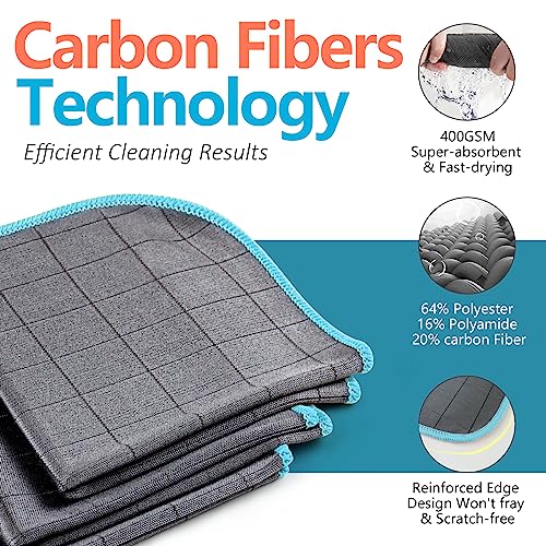 Airlab Carbon Microfiber Towels for Car Glass Window Polishing Cleaning Cloth Auto Detailing Lint Free Streak Free Drying Car Wash Large Towel, Pack of 3, 12" x 12", Grey-Blue - color: 12 X 12 Inch, Pack of 3, Grey-blue