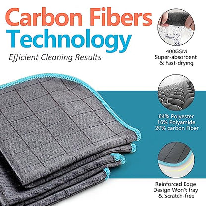 Airlab Carbon Microfiber Towels for Car Glass Window Polishing Cleaning Cloth Auto Detailing Lint Free Streak Free Drying Car Wash Large Towel, Pack of 3, 12" x 12", Grey-Blue - color: 12 X 12 Inch, Pack of 3, Grey-blue