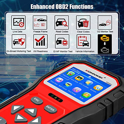 KONNWEI KW860 OBD2 Scanner Car Code Reader Diagnostic Scan Tool with Enhanced Live Data Stream and Upgraded Graphing Battery Status Check Function - color: KW860