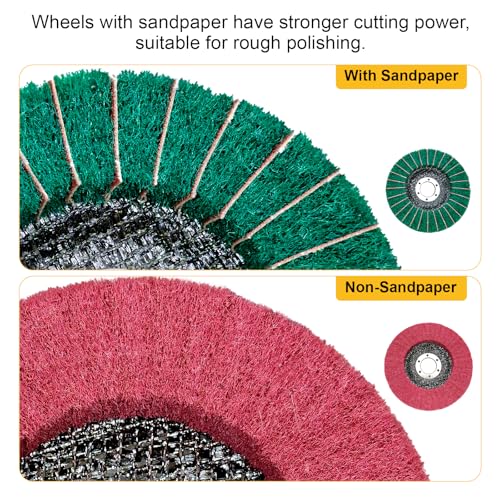 BURMONG 10Pcs 4.5'' Buffing Polishing Wheel for Angle Grinder - 7 Aluminum/Stainless Steel Metal Polishing Wheels & 3 Compounds Kit, Scour Flap Disc for Metal (7/8'' Arbor)