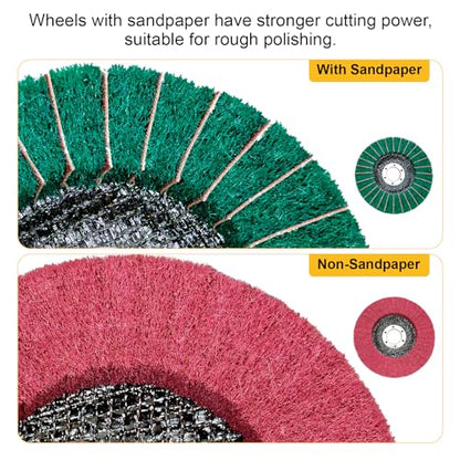 BURMONG 10Pcs 4.5'' Buffing Polishing Wheel for Angle Grinder - 7 Aluminum/Stainless Steel Metal Polishing Wheels & 3 Compounds Kit, Scour Flap Disc for Metal (7/8'' Arbor)