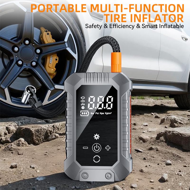 Cordless Tire Inflator Portable Air Compressor - 3600mAh Rechargeable Car Tire Pump with Digital Pressure Gauge, LED Light, Auto Shut Off, Dual Power Source for Car, Motorcycle, Bicycle, Balls