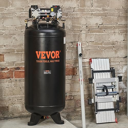 VEVOR 80 Gallons Air Compressor, 6.5HP 15.5SCFM@90 PSI Oil-Free Air Compressor Tank with 145PSI Max Pressure, 86dB Quiet Air Tank for Industrial Manufacturing, Air Brushing, Spraying (3-Phase Power) - size: 80 Gallon | 3-Phase Power