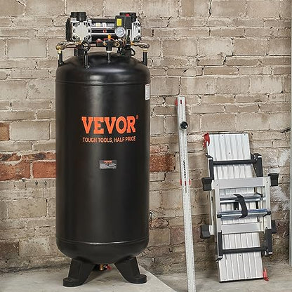 VEVOR 80 Gallons Air Compressor, 6.5HP 15.5SCFM@90 PSI Oil-Free Air Compressor Tank with 145PSI Max Pressure, 86dB Quiet Air Tank for Industrial Manufacturing, Air Brushing, Spraying (3-Phase Power) - size: 80 Gallon | 3-Phase Power