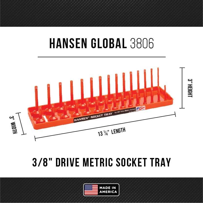Hansen Global 92002 SAE & Metric, 2-Row Socket Tray Set - 6-Pieces, Orange - color: Orange