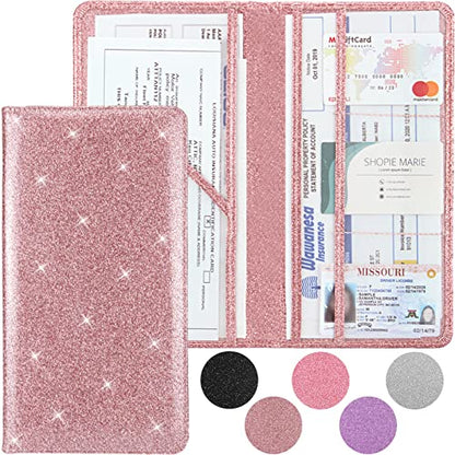 Car Registration and Insurance Holder, Premium Leather Insurance and Registration Holder,vehicle Glove Box Car Organizer, with Magnetic Shut for Cards, Driver License (Glitter Rose Gold) - color: 08-Glitter Rose Gold