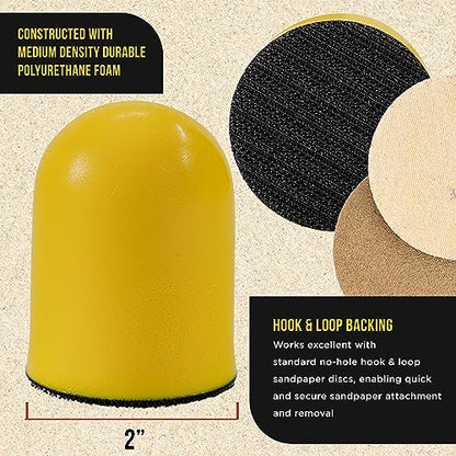 Dura-Gold 2" Round Palm Grip Foam Hand Sanding Block Pad, 2 Pack - Hook & Loop, Attach 2" DA Sandpaper Discs or Polishing Pads, Wet-or-Dry Sand Dust Nibs, Automotive Paint Sander, Car Detailing Polish