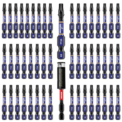 Geinxurn 2 In. Security T25 Impact Magnetic Screwdriver Bit Set, 51 Pieces #25 Torx Head Power Bit Set, S2 Alloy Steel Hollow Star Bit Set with 1Pcs Impact Bit Holder - size: 2"-51PCS, style: TT25