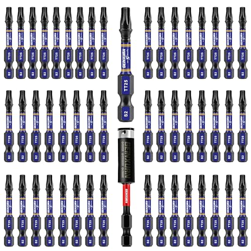 Geinxurn 2 In. Security T25 Impact Magnetic Screwdriver Bit Set, 51 Pieces #25 Torx Head Power Bit Set, S2 Alloy Steel Hollow Star Bit Set with 1Pcs Impact Bit Holder - size: 2"-51PCS, style: TT25