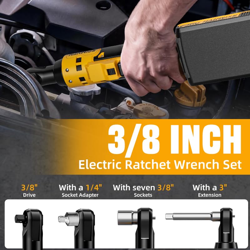 Cordless Electric Ratchet Wrench Set, Lithium-Ion Heavy-Duty Automotive Mechanic Tool Kit with 2×2.0Ah Batteries, Charger, LED Work Light & 9 Sockets for Auto Repair & Engineering Projects