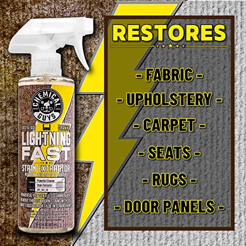 Chemical Guys SPI_191_16B Carpet & Upholstery Stain & Spot Remover Bundle - (1) 16 fl oz Lightning Fast Stain Extractor & (1) Nifty Detailing Brush, (Cars, Trucks, SUVs, RVs, Home, Interior, Pets)