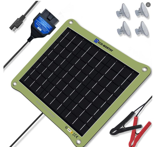 ECO-WORTHY Upgrade 7.5W Solar Car Battery Charger Maintainer 12V Waterproof Solar Panel Portable Solar Trickle Charger for Car Truck Boat Lawn Mower RV Trailer Tractor Utility Vehicle Battery