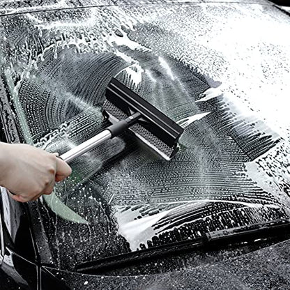 Polyte Window Squeegee for Car Windshields and Window Cleaning Tool, Extendable Aluminum Handle 14-20 in. (Black)
