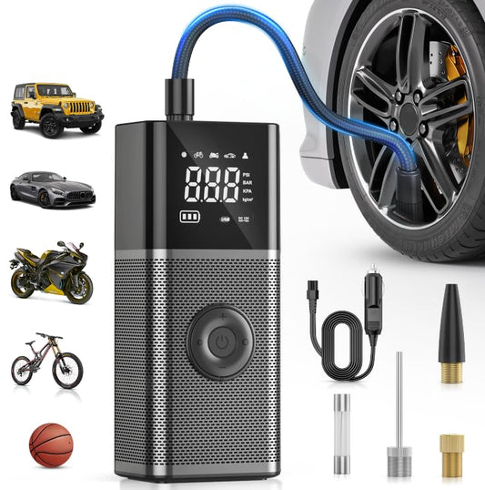 Nilight Tire Inflator Portable Air Compressor Rechargeable 12VDC 150PSI Cordless Battery Cigarette Powered 2X Faster Inflation Pump w/Digital Pressure Gauge for Car Motorcycle Bike - color: Cordless Tire Inflator