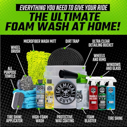 Chemical Guys, 14-Piece Arsenal Builder Car Wash Kit with Foam Blaster 6 | Foam Blaster, bucket, towels, soaps and waxes in one set, works with a garden hose, a gift-ready starter kit - style: HOL126