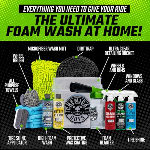 Chemical Guys, 14-Piece Arsenal Builder Car Wash Kit with Foam Blaster 6 | Foam Blaster, bucket, towels, soaps and waxes in one set, works with a garden hose, a gift-ready starter kit - style: HOL126