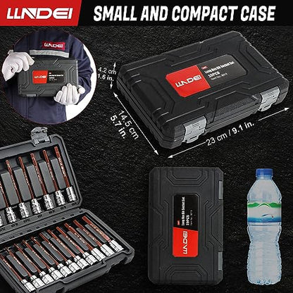 LLNDEI 3/8-Inch Drive Extra Long Allen Hex Bit Socket Set 19PCS- Standard SAE & Metric (1/8"-3/8", 3-12mm), CR-V&S2 Alloy Steel, Durable Tool Accessories Kit for Mechanics