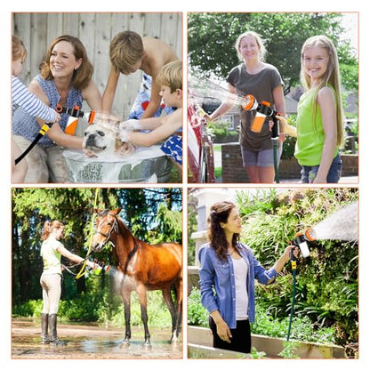 Upgrade Dog Washing Hose Attachment with Replacement Soap Bottle, 8 Spray Patterns Dog Wash Hose Attachment with Dog Washing Gloves, Suitable for Watering Plant, Patio, Cleaning, Showering Pet - color: Orange-2