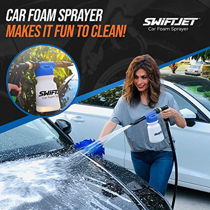 SwiftJet Car Wash Foam Gun + Microfiber Wash Mitt - Foam Cannon Works with Any Soap - Garden Hose Car Foam Sprayer - Car Wash Kit - Car Accessories Foam Blaster (Blue Foam Gun with Mitt) - color: Blue Foam Gun with Mitt