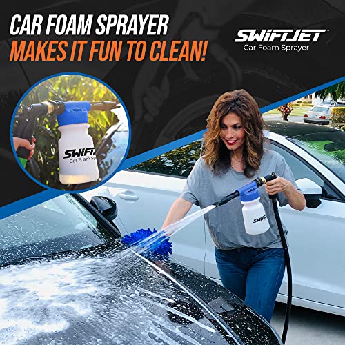 SwiftJet Car Wash Foam Gun + Microfiber Wash Mitt - Foam Cannon Works with Any Soap - Garden Hose Car Foam Sprayer - Car Wash Kit - Car Accessories Foam Blaster (Blue Foam Gun with Mitt) - color: Blue Foam Gun with Mitt