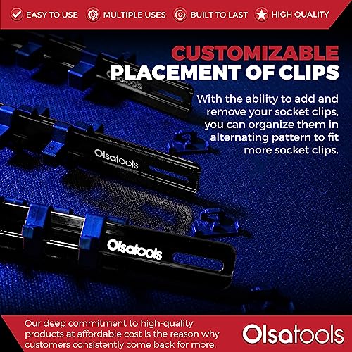 Olsa Tools Aluminum Socket Organizer, 3pc Set - Locking End Caps - 1/4-Inch Drive x 24 Clips, 3/8-Inch Drive x 18 Clips, 1/2-Inch Drive x 16 Clips - Professional Grade - Black - Part: 1181 - color: Black, size: 3pc, 1/4, 3/8, & 1/2-Inch Drive