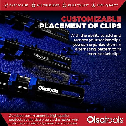 Olsa Tools Aluminum Socket Organizer, 3pc Set - Locking End Caps - 1/4-Inch Drive x 24 Clips, 3/8-Inch Drive x 18 Clips, 1/2-Inch Drive x 16 Clips - Professional Grade - Black - Part: 1181 - color: Black, size: 3pc, 1/4, 3/8, & 1/2-Inch Drive