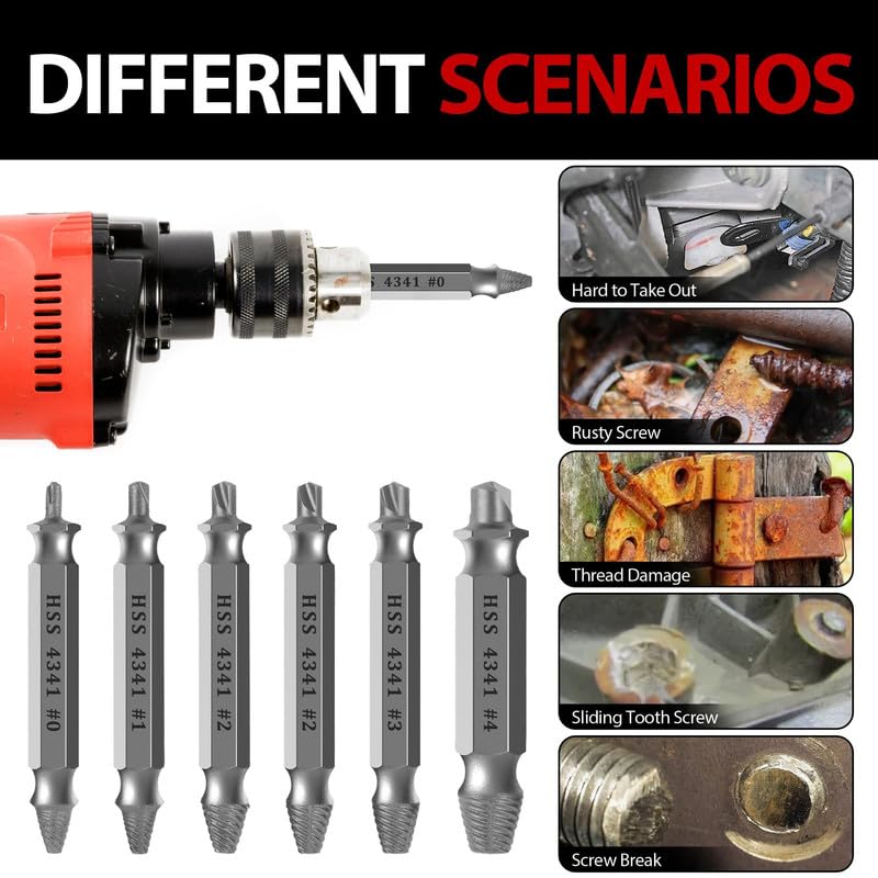 MAZING Damaged Screw Extractor Set, 6PCS Stripped Screw Grab Kit, Easy Removal of Rusty & Broken Screw, Hardware Gifts for Men Easy Out Remover and Extractor, Broken Stripped A Screw Extractor