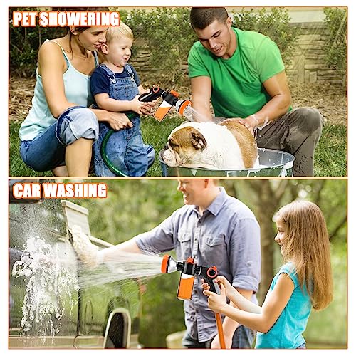 Upgrade Dog Washing Hose Attachment, 8 Spray Patterns Dog Wash with 3.5oz 100cc Soap Dispenser, Dog Washing Gloves, Dog Bath Brush, Suitable for Watering Plant, Patio, Cleaning, Showering Pet - color: Orange