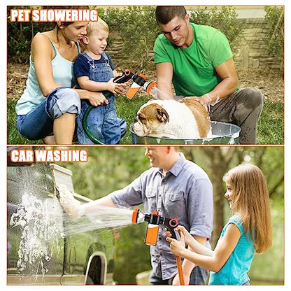 Upgrade Dog Washing Hose Attachment, 8 Spray Patterns Dog Wash with 3.5oz 100cc Soap Dispenser, Dog Washing Gloves, Dog Bath Brush, Suitable for Watering Plant, Patio, Cleaning, Showering Pet - color: Orange