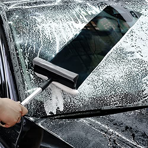 Polyte Window Squeegee for Car Windshields and Window Cleaning Tool, Extendable Aluminum Handle 14-20 in. (Black)