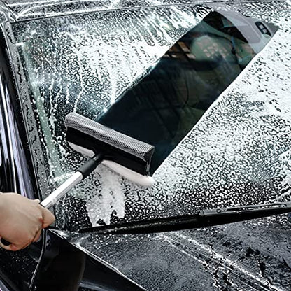 Polyte Window Squeegee for Car Windshields and Window Cleaning Tool, Extendable Aluminum Handle 14-20 in. (Black)