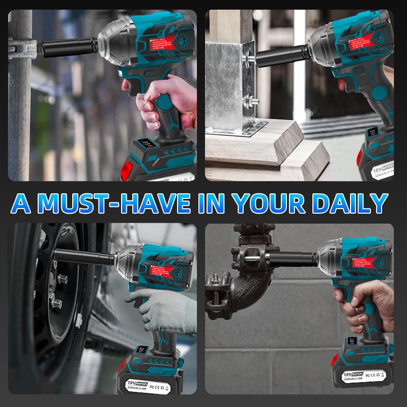 MZG 550N Torque Cordless Impact Wrench,1 * 5.2Ah Lithium-Ion Power, 1/2" Impact Gun for Home/Car/Truck Tire Lug Nut Removal Tool Set Impact Driver, Electric Impact Motor Variable Speeds