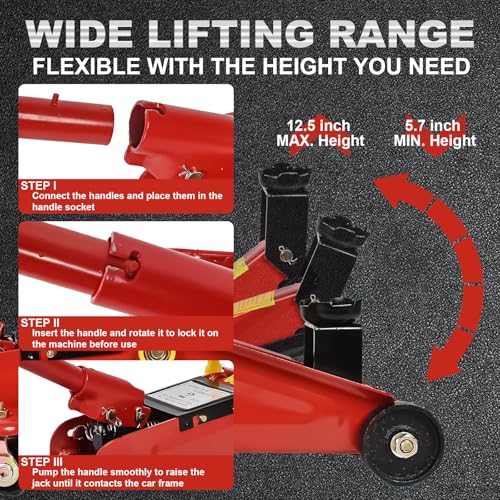 AAIN 2 Ton Hydraulic Floor Jack, Low Profile Trolley Jack, 5.7"–13" Lift | Heavy-Duty Steel Frame| Quick Lift Pump| Smooth Rolling Casters| Garage & Repair Use| Red - color: Red, size: 5.7"-13"