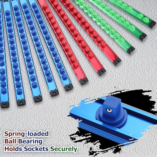 11 Pcs Magnetic Socket Organizer Set, 1/2", 1/4", 3/8" Magnetic Socket Rail for Tool Box Drawer, Socket Holder Magnetic with 148 Pcs Standard Size for Automotive Garage