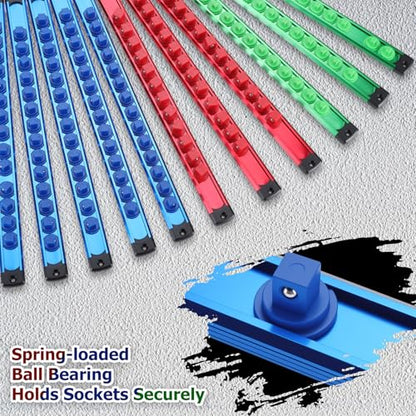 11 Pcs Magnetic Socket Organizer Set, 1/2", 1/4", 3/8" Magnetic Socket Rail for Tool Box Drawer, Socket Holder Magnetic with 148 Pcs Standard Size for Automotive Garage